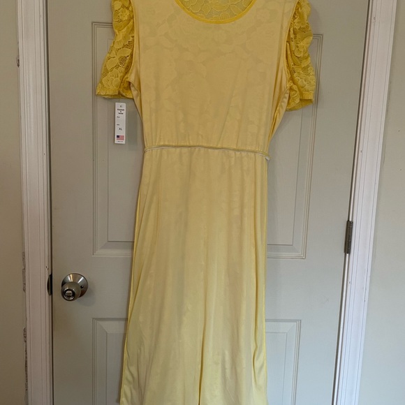 NEW Elizabeth & Nicole Short Sleeve Yellow Lace Tiered Midi Dress XL Made in USA - Picture 4 of 9